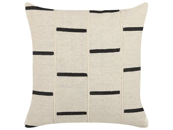 Prydnadskudde Beige och Svart Bomull 45 x 45 cm Randig Geometriskt Mönster Handgjort Avtagbart Överdrag med Fyllning