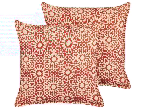 Sett med 2 pynteputer Rød Bomull 45 x 45 cm Geometrisk mønster Tradisjonelt design Tilbehør Dekorasjon Stue Soverom