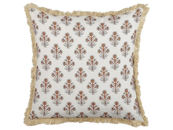 Sett med 2 pynteputer Hvit Bomull 45 x 45 cm Blomstermønster Dekorative frynser Tilbehør Dekorasjon Boho Retro