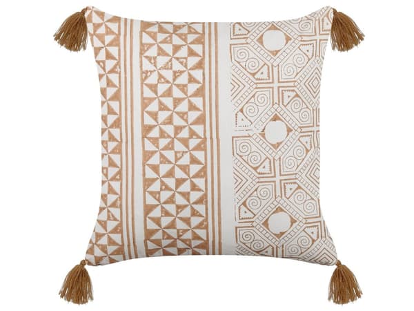 Pyntepute Hvit Lysebrun Bomull 45 x 45 cm Geometrisk Mønster Blokktrykt Boho Dekortilbehør