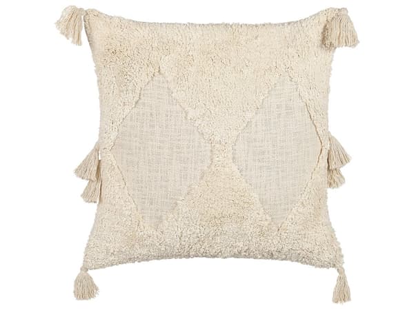 Pyntepute Beige Bomull 45 x 45 cm Geometrisk Mønster Blokktrykt Boho Dekortilbehør Glidelås