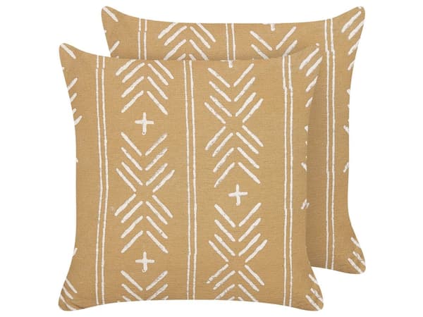 Set med 2 Prydnadskuddar Beige och Vit Bomull 45 x 45 cm Geometriskt Mönster Handgjort Avtagbart Överdrag med Fyllning Vardagsrum