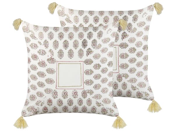 Set med 2 Prydnadskuddar Flerfärgad Bomull 45 x 45 cm Geometriskt mönster Tofsar Handgjorda Avtagbart Överdrag med Fyllning Boho Stil