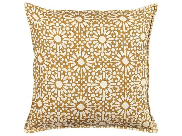 Set med 2 Dekorativa Kuddar Beige Bomull Geometriskt Mönster 45 x 45 cm Folkkultur Design Dekor Tillbehör