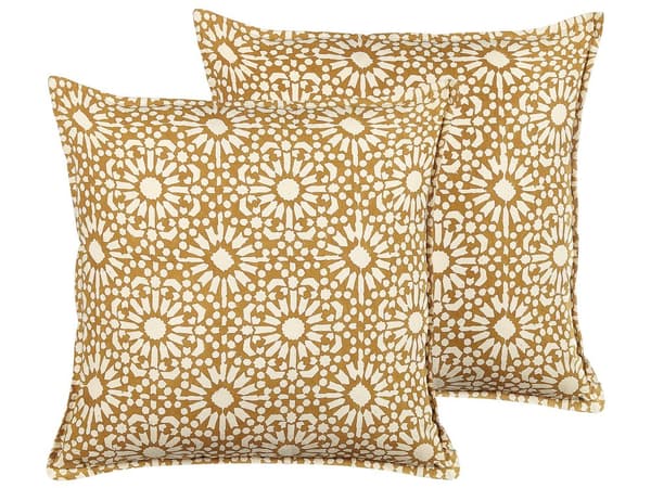 Set med 2 Dekorativa Kuddar Beige Bomull Geometriskt Mönster 45 x 45 cm Folkkultur Design Dekor Tillbehör