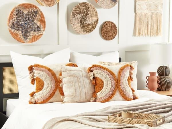 Set med 2 Prydnadskuddar Flerfärgad Bomull 45 x 45 cm Geometriskt Mönster Tofsar Avtagbart Överdrag med Fyllning Boho Stil