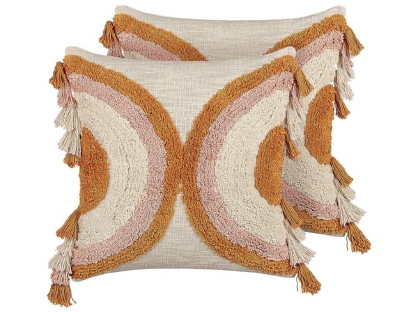 Set med 2 Prydnadskuddar Flerfärgad Bomull 45 x 45 cm Geometriskt Mönster Tofsar Avtagbart Överdrag med Fyllning Boho Stil