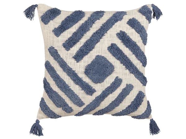 Sett med 2 Pynteputer Beige Blå Bomull 45 x 45 cm Geometrisk Mønster Blokktrykt Boho Dekortilbehør