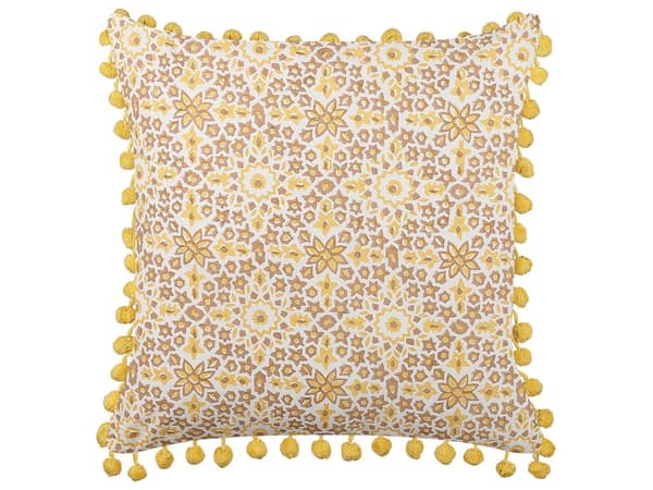 Pyntepute Gul Bomull 45 x 45 cm Geometrisk Mønster Folietrykk Boho Dekortilbehør