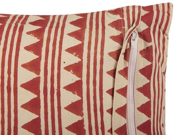 Pyntepute Rød Beige Bomull 45 x 45 cm Geometrisk Mønster Dusker Blokktrykt Boho Dekortilbehør