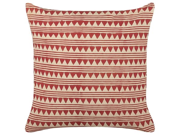 Pyntepute Rød Beige Bomull 45 x 45 cm Geometrisk Mønster Dusker Blokktrykt Boho Dekortilbehør