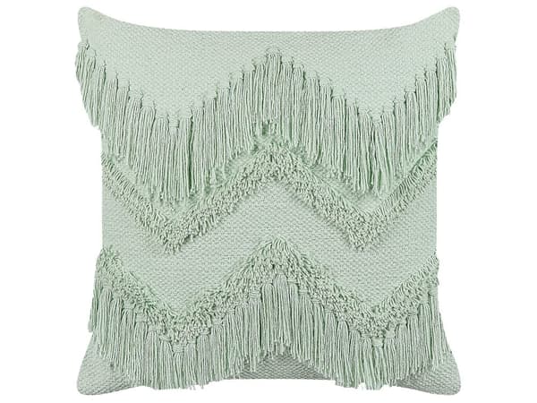 Dekorationskudde Ljusgrön Bomull 45 x 45 cm med Tofsar Bohemisk Design Dekor Tillbehör