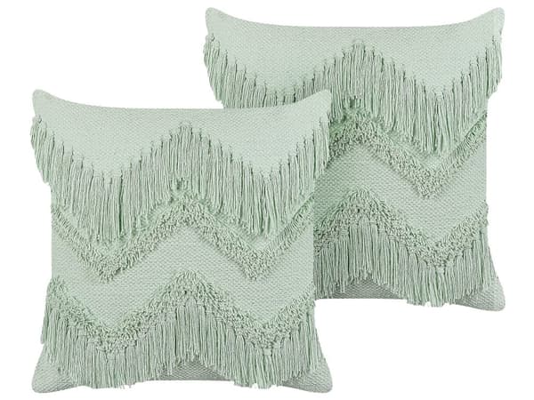 Set med 2 Dekorationskuddar Ljusgrön Bomull 45 x 45 cm med Tofsar Bohemisk Design Dekor Tillbehör
