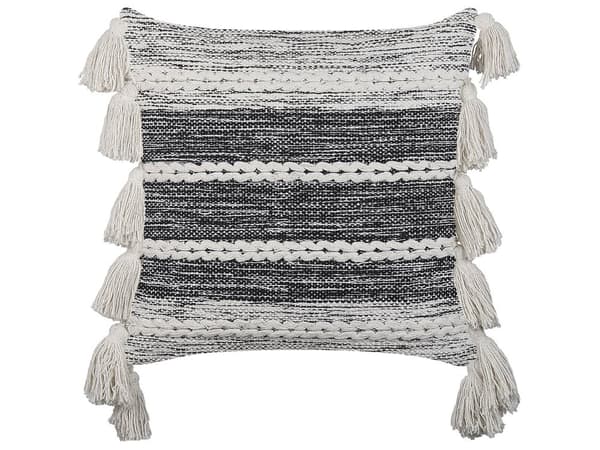 Dekorationskudde Svart och Vit Bomull 45 x 45 cm med Tofsar Bohemisk Design Dekor Tillbehör