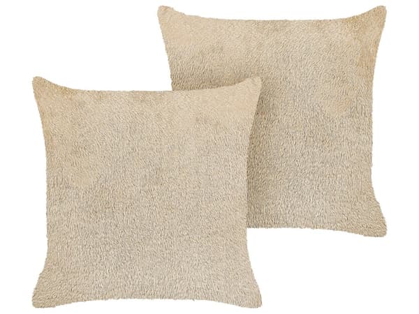 Set med 2 Dekorativa Kuddar Beige Polyester 45 x 45 cm Bohemisk Design Dekor Tillbehör
