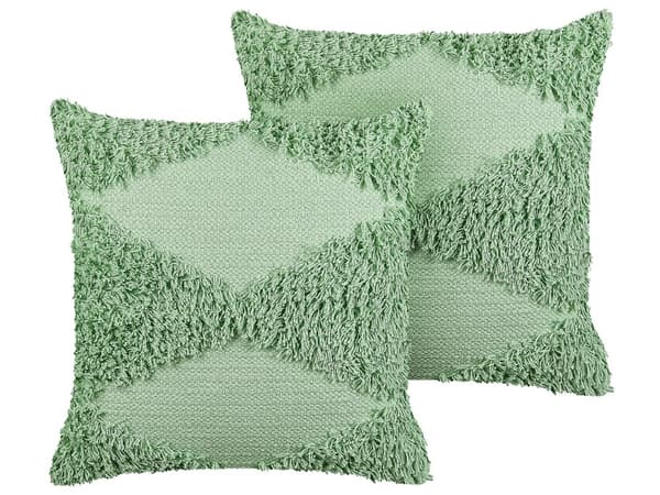 Set med 2 Dekorativa Kuddar Grön Bomull 45 x 45 cm Geometriskt Mönster Bohemisk Dekor Tillbehör