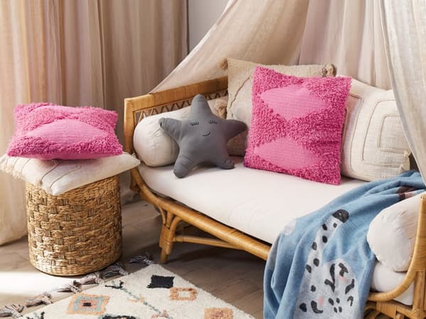 Set med 2 Dekorativa Kuddar Rosa Bomull 45 x 45 cm Geometriskt Mönster Bohemisk Dekor Tillbehör