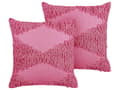 Miniatyrbild 1 av 7: Set med 2 Dekorativa Kuddar Rosa Bomull 45 x 45 cm Geometriskt Mönster Bohemisk Dekor Tillbehör
