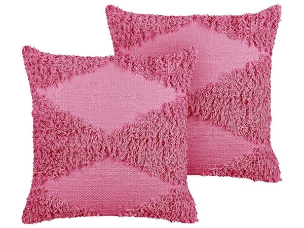 Set med 2 Dekorativa Kuddar Rosa Bomull 45 x 45 cm Geometriskt Mönster Bohemisk Dekor Tillbehör