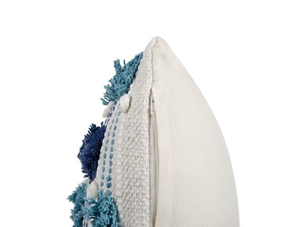 Set med 2 Dekorativa Kuddar Vit och Blå Bomull 45 x 45 cm med Tofsar Bohemisk Dekor Tillbehör