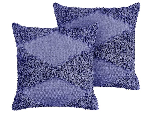 Set med 2 Dekorativa Kuddar Lila Bomull 45 x 45 cm Geometriskt Mönster Bohemisk Dekor Tillbehör