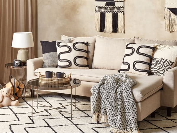 Set med 2 Dekorativa Kuddar Beige och Svart 45 x 45 cm Abstrakt Mönster Fyrkantig Prydnadskudde Mjukt Tillbehör
