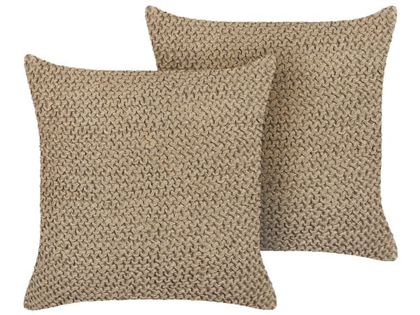 Sett med 2 pynteputer Beige Jute 45 x 45 cm Håndlaget Flettet Avtakbart trekk Bohemsk stil Dekorasjon