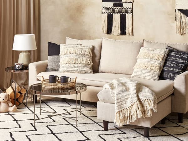Sett med 2 pynteputer Beige Bomull 45 x 45 cm Frynser Boho Dekorasjon Tilbehør Stue Soverom