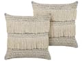 Miniatyrbilde 1 av 8: Sett med 2 pynteputer Beige Bomull 45 x 45 cm Frynser Boho Dekorasjon Tilbehør Stue Soverom
