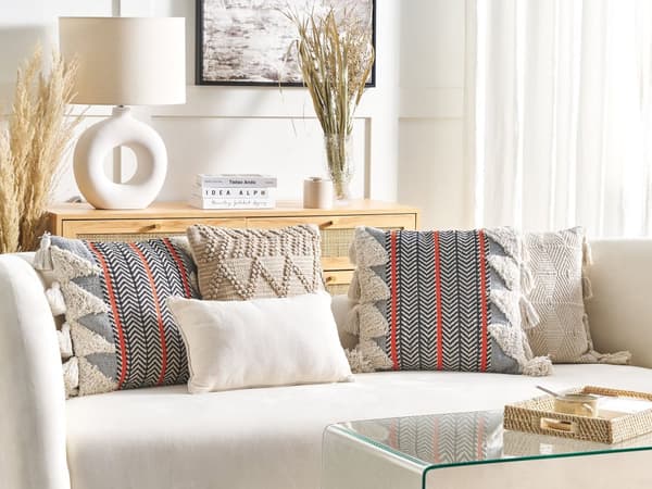 Pyntepute Flerfarget Bomull 45 x 45 cm med dusker Boho Chevron-mønster