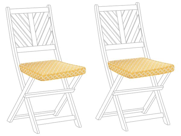 Sett med 2 utendørs sitteputer Gul Hvit 37 x 34 cm Geometrisk mønster Snor til å feste UV-bestandig Utemøbler Uteplass