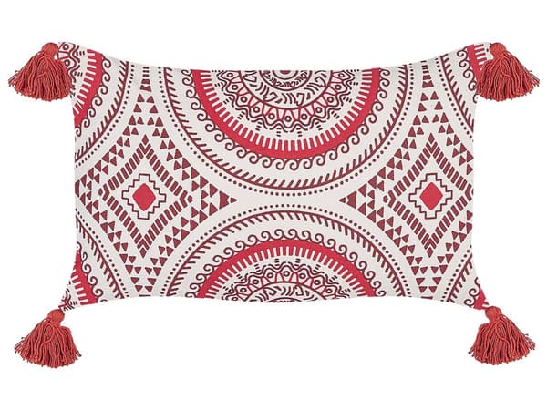 Set med 2 Prydnadskuddar Röd Vit Bomull 30 x 50 cm Geometriskt Mönster Handvävda Avtagbara Överdrag med Fyllning Orientalisk Stil