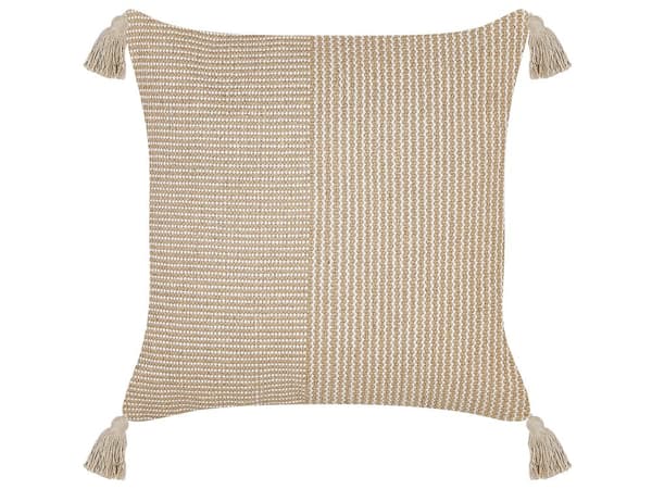 Prydnadskudde Beige Bomull 45 x 45 cm Kuddfodral Tofsar Geometriskt Mönster med Polyesterfyllning