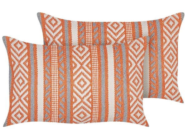 Set med 2 Prydnadskuddar Flerfärgad Bomull 30 x 50 cm Tofsar Dekorativ Kudde Geometriskt Mönster Boho Design