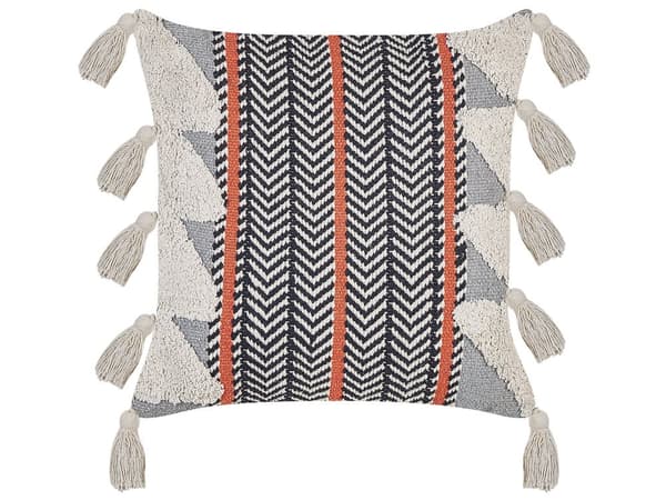 Set med 2 Prydnadskuddar Flerfärgad Bomull 45 x 45 cm med tofsar Boho Vintage Chevron-mönster Vardagsrum Sovrum