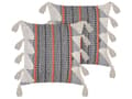 Miniatyrbild 1 av 7: Set med 2 Prydnadskuddar Flerfärgad Bomull 45 x 45 cm med tofsar Boho Vintage Chevron-mönster Vardagsrum Sovrum