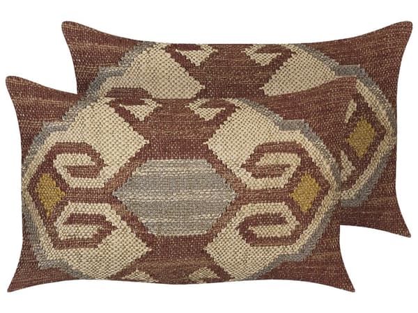 Sett med Pynteputer Flerfarget Jute Bomull 30 x 50 cm Geometrisk Mønster Håndlaget Avtakbart Trekk med fylling