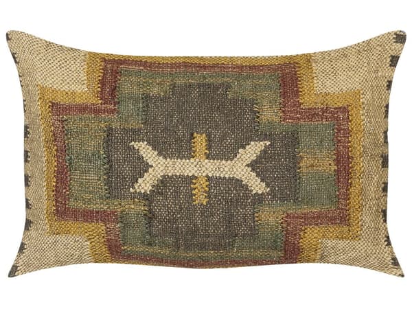 Prydnadskudde Flerfärgad Jute Bomull 30 x 50 cm Geometriskt Mönster Handgjord Avtagbart Fodral med Fyllning