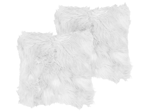 Set med 2 Prydnadskuddar Vit Konstpäls Shaggy 45 x 45 cm Ensidig Hemtillbehör Vardagsrum Sovrum