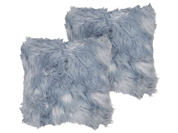 Set med 2 Prydnadskuddar Blå Konstpäls Shaggy 45 x 45 cm Ensidig Hemtillbehör Vardagsrum Sovrum