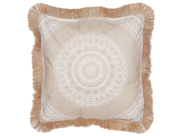 Set med 2 Prydnadskuddar Beige och Vit Polyesterfodral 45 x 45 cm Boho-motiv Dekorativa Fransar Vardagsrumsinredning Sovrum