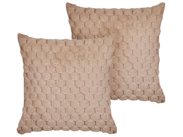 Sett med 2 pynteputer Sandbeige Fuskepels 43 x 43 cm Geometrisk mønster Fluffy Avtagbart trekk med fyll Dekorasjon Tilbehør