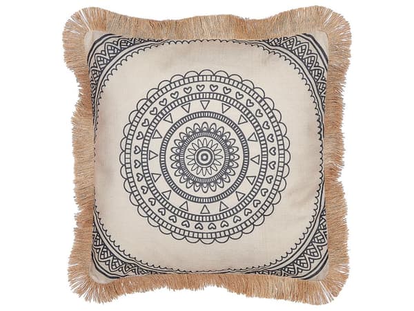 2 Puter Beige Svart Polyester Cover 45 x 45 cm Boho Print Dekorative Tassels Stue Dekorasjon