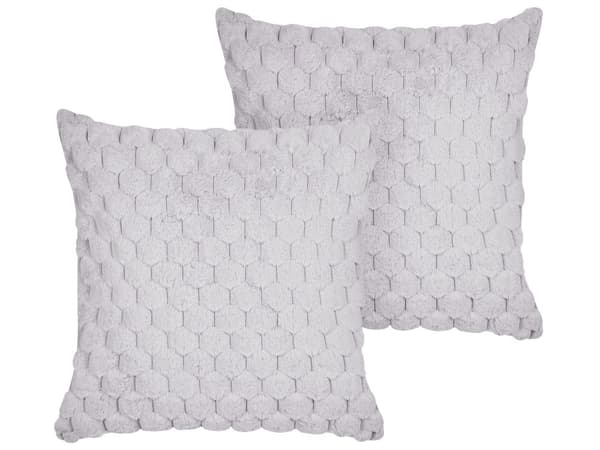 Sett med 2 pynteputer Lysegrå Fuskepels 43 x 43 cm Geometrisk mønster Fluffy Avtagbart trekk med fyll Dekorasjon Tilbehør