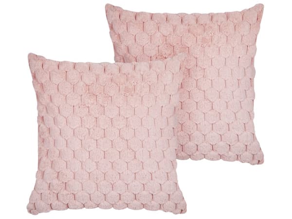 Set med 2 st Prydnadskuddar Pastellrosa Fuskpäls 43 x 43 cm Fluffig Dekorativ Kudde Geometriskt Mönster Avtagbart Fodral med Fyllning