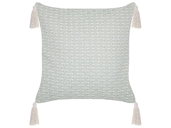 Set med 2 st Prydnadskuddar Mintgrön 42 x 42 cm Geometriskt Mönster Tofsar Avtagbart Överdrag med Fyllning Vardagsrum