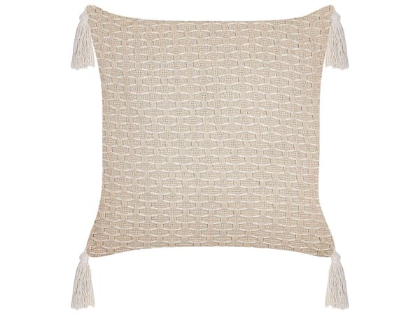 Set med 2 st Prydnadskuddar Ljusbeige 42 x 42 cm Geometriskt Mönster Tofsar Avtagbart Överdrag med Fyllning Vardagsrum