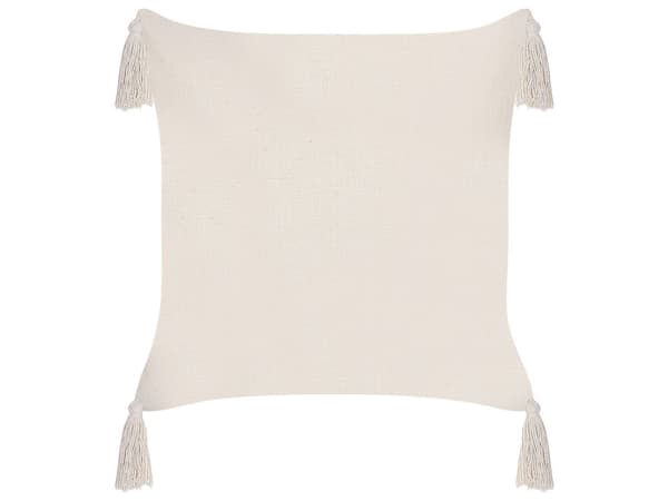 Set med 2 st Prydnadskuddar Ljusbeige 42 x 42 cm Geometriskt Mönster Tofsar Avtagbart Överdrag med Fyllning Vardagsrum