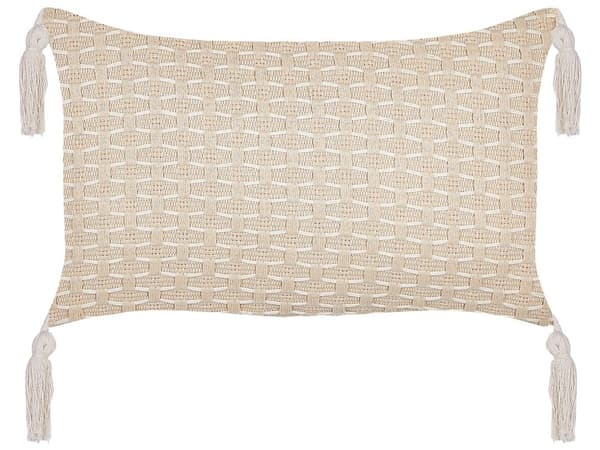 Set med 2 st Prydnadskuddar Ljusbeige 25 x 45 cm Geometriskt Mönster Tofsar Avtagbart Överdrag med Fyllning Vardagsrum