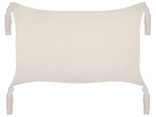Set med 2 st Prydnadskuddar Ljusbeige 25 x 45 cm Geometriskt Mönster Tofsar Avtagbart Överdrag med Fyllning Vardagsrum